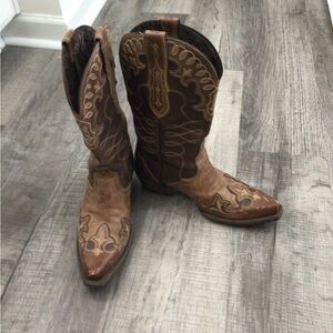 Ariat Brown Two-Tone Leather Western Heeled Boots